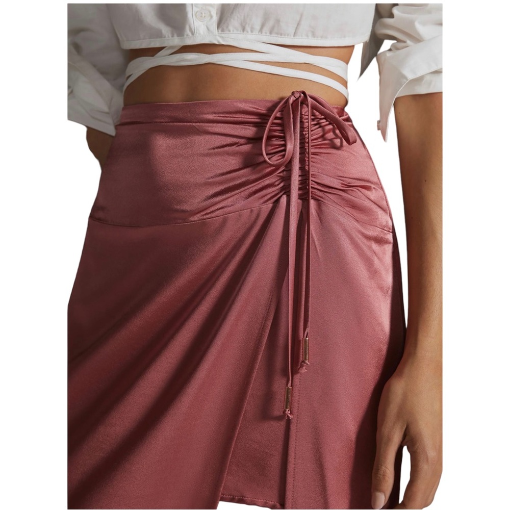 Anthropologie Ruched Midi Skirt Pink Sexy Party Size 8 NEW - Picture 3 of 9